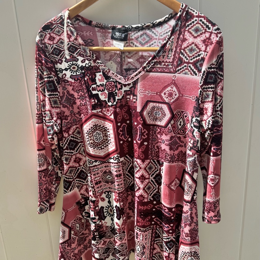 Jostar Boho Chic Pink Black Geometric Pattern Aztec Printed Dress Size Small